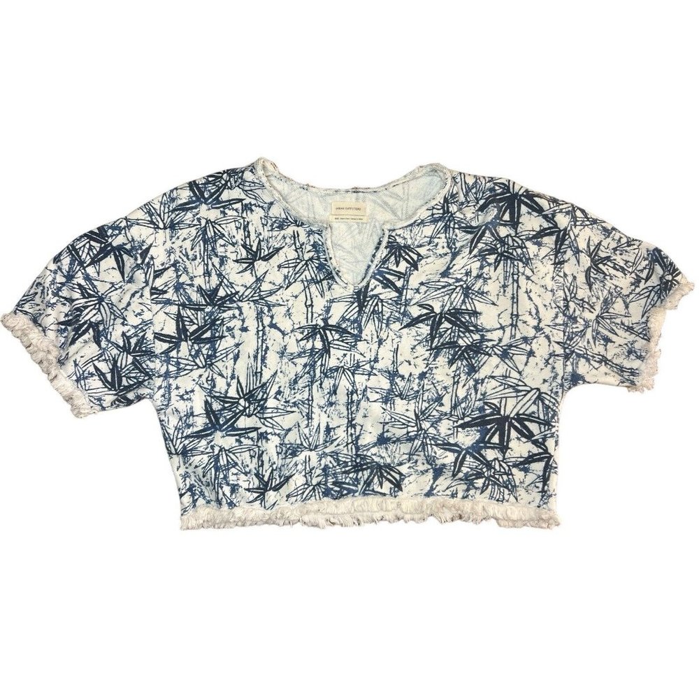 Urban Outfitters Blue/Ivory Short Sleeve Crop Top Size Medium, Fringe Palm ($59)